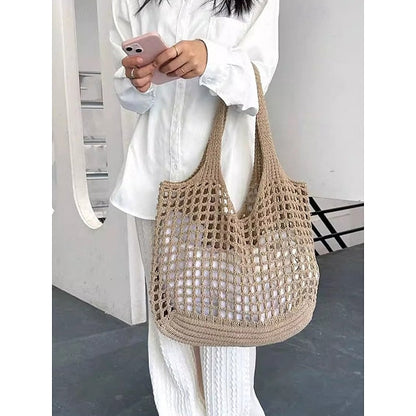 Handmade Crochet Mesh Tote Bag – Lightweight & Eco-Friendly Beach Shoulder Bag, Boho Style, Reusable Shopping Bag for Women, Summer Vacation & Daily Use