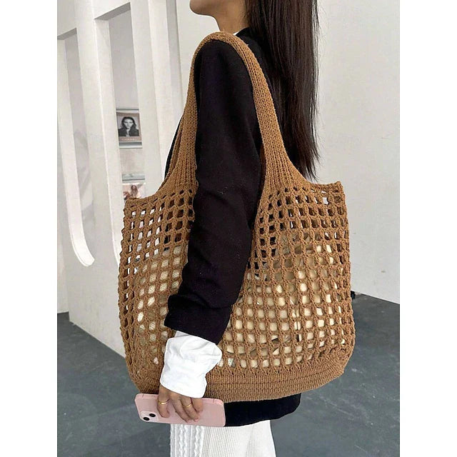 Handmade Crochet Mesh Tote Bag – Lightweight & Eco-Friendly Beach Shoulder Bag, Boho Style, Reusable Shopping Bag for Women, Summer Vacation & Daily Use